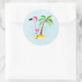 Sticker Rond Flamant rose rose mignon dans un Noël tropical de  (Sac)