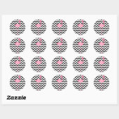 Sticker Rond Flamant rose rose monogramme + Chevron noir (Feuille)