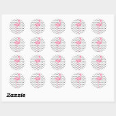Sticker Rond Flamant rose rose monogramme + point noir Polka (Feuille)