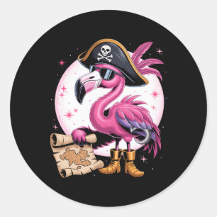 Sticker Rond Flamant rose rose Pirate drôle Costume de fête d'H