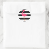 Sticker Rond Flamant rose rose rayé noir et blanc (Sac)