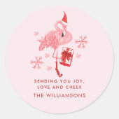 Sticker Rond Flamant rose rose Tropical Beach Aquarelle de Noël (Devant)