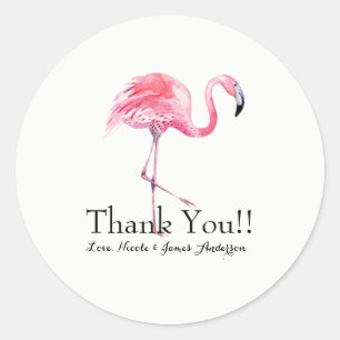 Sticker Rond Flamant rose rose Tropical Elégant Mariage Faveur