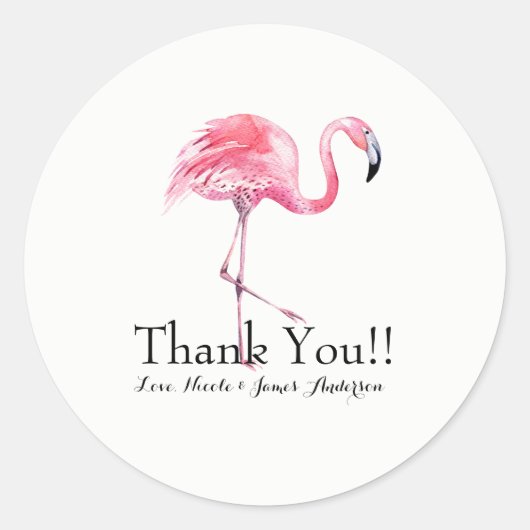 Sticker Rond Flamant rose rose Tropical Elégant Mariage Faveur (Devant)