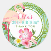 Sticker Rond Flamant rose rose tropical Fête d'anniversaire (Devant)