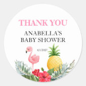 Sticker Rond Flamant rose rose tropicale (Devant)