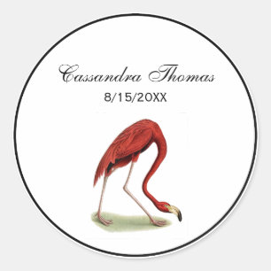 Sticker Rond Flamant rose rose vintage #1