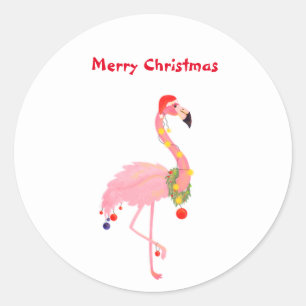 Sticker Rond Flamant rose Santa Hat Joyeux Noël Classic Round S