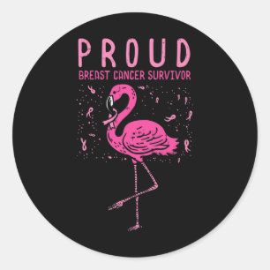 Sticker Rond Flamant rose survivant Pink Breast Cancer Sensibil