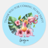 Sticker Rond Flamant rose tropical Anniversaire Merci (Devant)