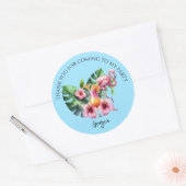 Sticker Rond Flamant rose tropical Anniversaire Merci (Enveloppe)