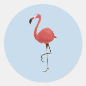 Sticker Rond Flamant Rose Tropiques Fond Bleu (Devant)