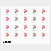 Sticker Rond Flamant rose vacances d'été (Feuille)