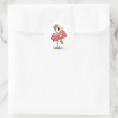 Sticker Rond Flamant rose vacances d'été (Sac)