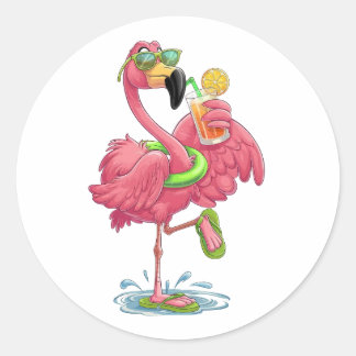 Sticker Rond Flamant rose vacances d'été