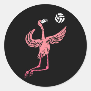 Sticker Rond Flamant rose Volleyball Spike Serve Joueur Spiker