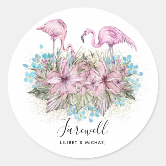 Sticker Rond Flamants roses Adieu Adieu Bon Voyage Amis cadeaux (Devant)