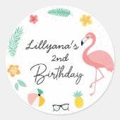 Sticker Rond Flamants roses Jolie fête tropicale d'anniversaire (Devant)