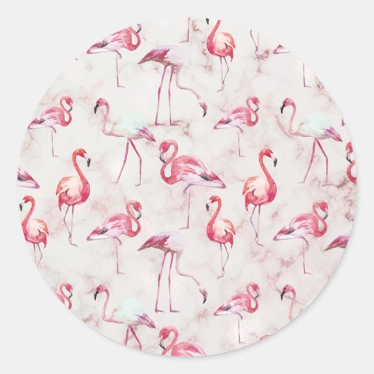 Sticker Rond Flamants roses modernes mignons (Devant)