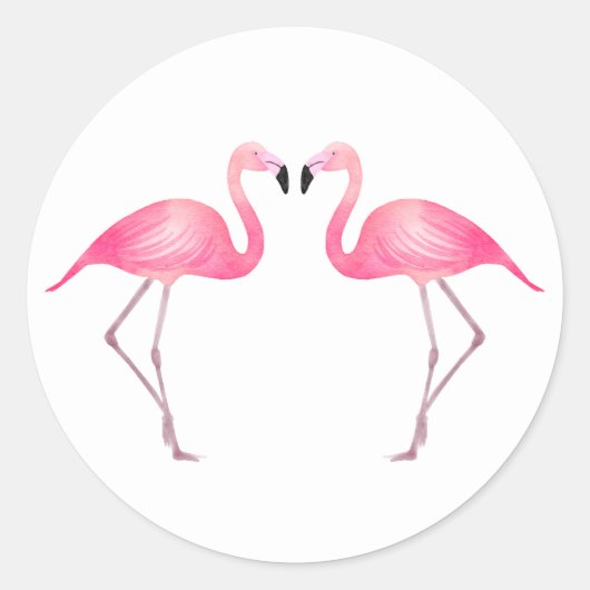 Sticker Rond Flamants roses rose tropical Mariage d'été (Devant)