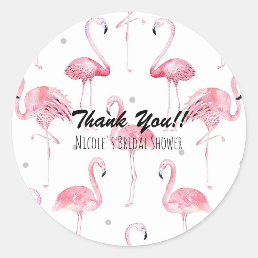 Sticker Rond Flamants roses roses Gris Pois Chic Favoriser (Devant)