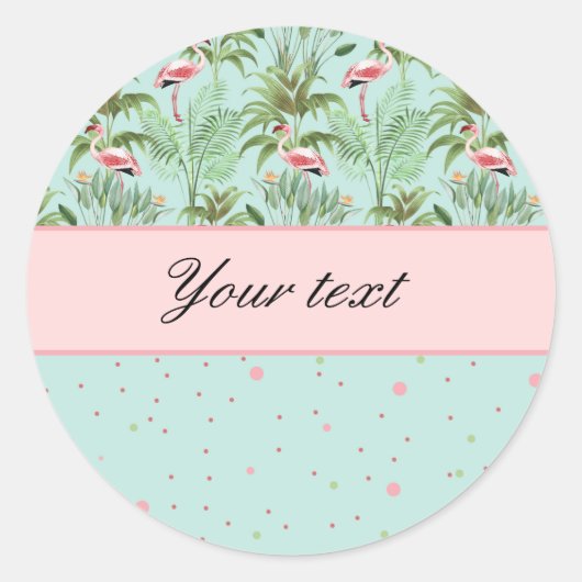 Sticker Rond Flamants roses roses Pois (Devant)