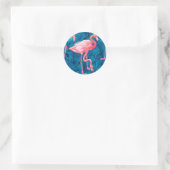 Sticker Rond Flamants roses sur feuilles de bananes bleues (Sac)