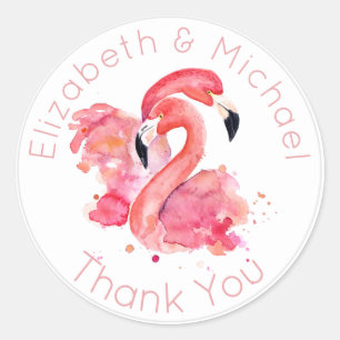 Sticker Rond Flamants roses tropicaux Merci rose Favoriser l'em