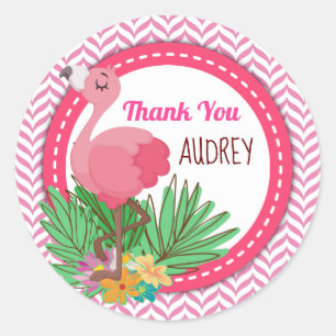Sticker Rond Flamingle Tropical Flamant rose Favor Tag