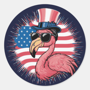 Sticker Rond Flamingo 4 juillet Drapeau Américain Patriotique