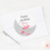 Sticker Rond Flamingo Amour Grande Lune Bonne Anniversaire (Enveloppe)