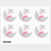 Sticker Rond Flamingo Amour Grande Lune Bonne Anniversaire (Feuille)