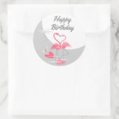 Sticker Rond Flamingo Amour Grande Lune Bonne Anniversaire (Sac)