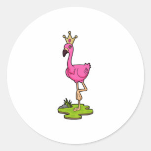 Sticker Rond Flamingo as Princess with Crown