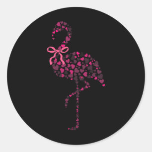 Sticker Rond Flamingo Coquet Cœur Mignon Rose Saint-Valentin 