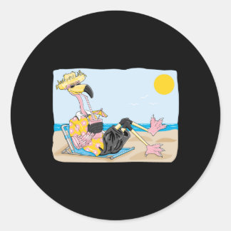 Sticker Rond Flamingo en vacances
