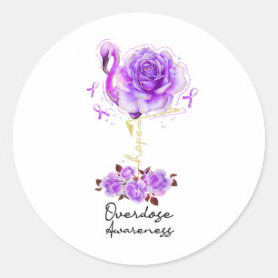Sticker Rond Flamingo Fleur Espoir Ruban Violet Surdosage Consc