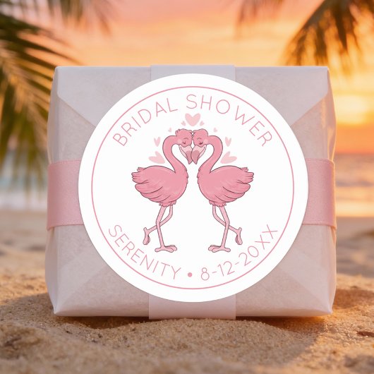 Sticker Rond Flamingo Hawaiian Beach Tropical Bridal Shower