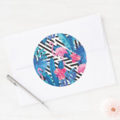 Sticker Rond Flamingo & Palms on Geometric Pattern (Enveloppe)