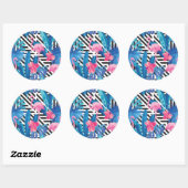 Sticker Rond Flamingo & Palms on Geometric Pattern (Feuille)
