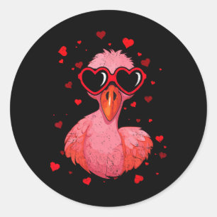 Sticker Rond Flamingo Saint-Valentin Lunettes Cœur Amoureux Mig