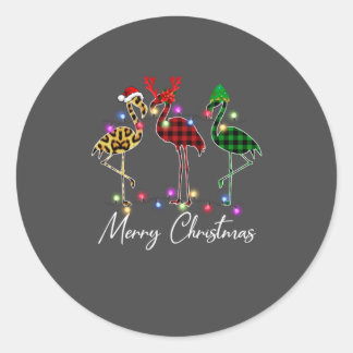 Sticker Rond Flamingo Santa Hat Reindeer Buffalo Plaid Flamingo