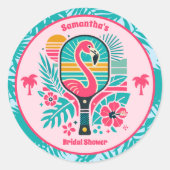 Sticker Rond Flamingo Tropical Rétro Mariage de Pickleball (Devant)