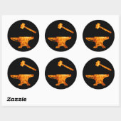 Sticker Rond Flamme Anvil et marteau forgeron Métalworking (Feuille)