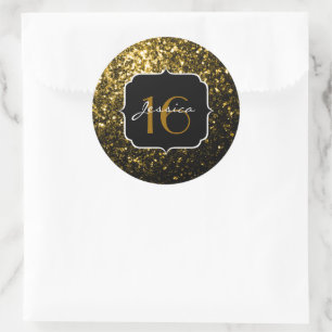 Sticker Rond Flamme de parties scintillant jaune foncé brille d