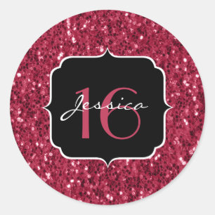 Sticker Rond Flamme de parties scintillant rose magenta foncé b