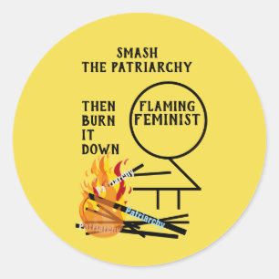 Sticker Rond Flammer la féministe mâcher le patriarcat