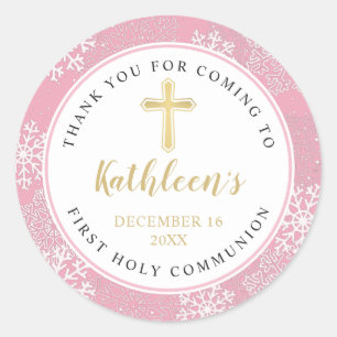 Sticker Rond Flammes de neige d'hiver Pink Gold First Holy Comm