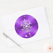 Sticker Rond Flammes de neige et étoiles en argent Noël violet (Enveloppe)