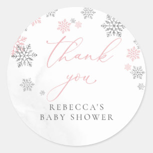 Sticker Rond Flammes de neige hiver Fille Baby shower Merci